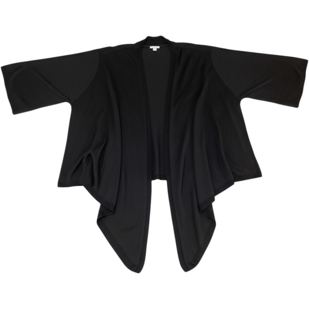 J.Jill Women's Linen Blend 4X Black Long Sleeves Asymmetrical Open Knit Cardigan